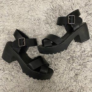 Black cleated platform sandals